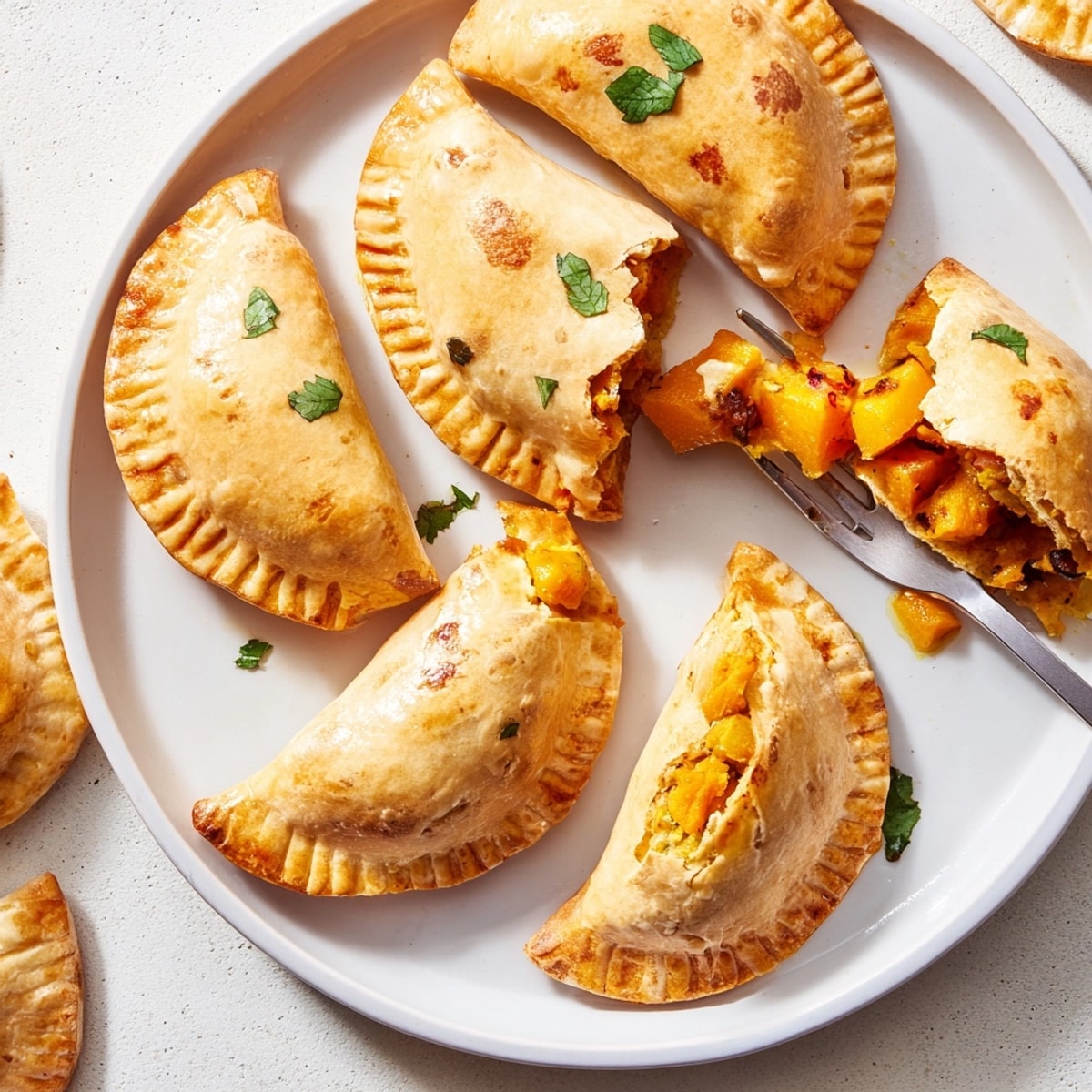 Savory spiced pumpkin &amp; chorizo empanadas: a warm, aromatic appetizer, ready to serve.