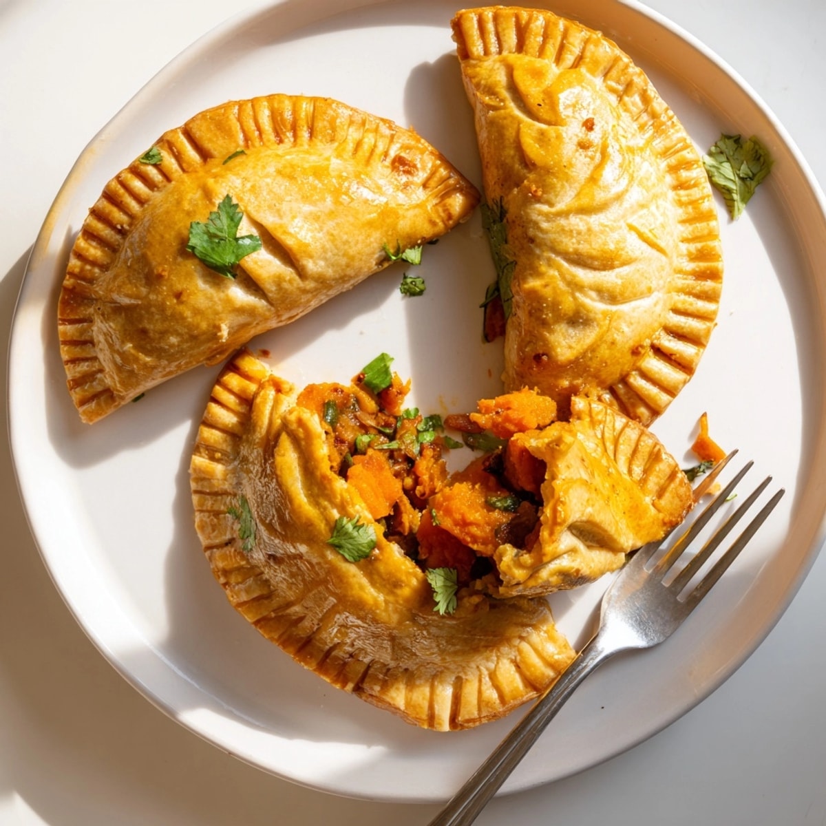 Homemade spiced pumpkin and chorizo empanadas &ndash; flaky, flavorful, and baked until golden brown.