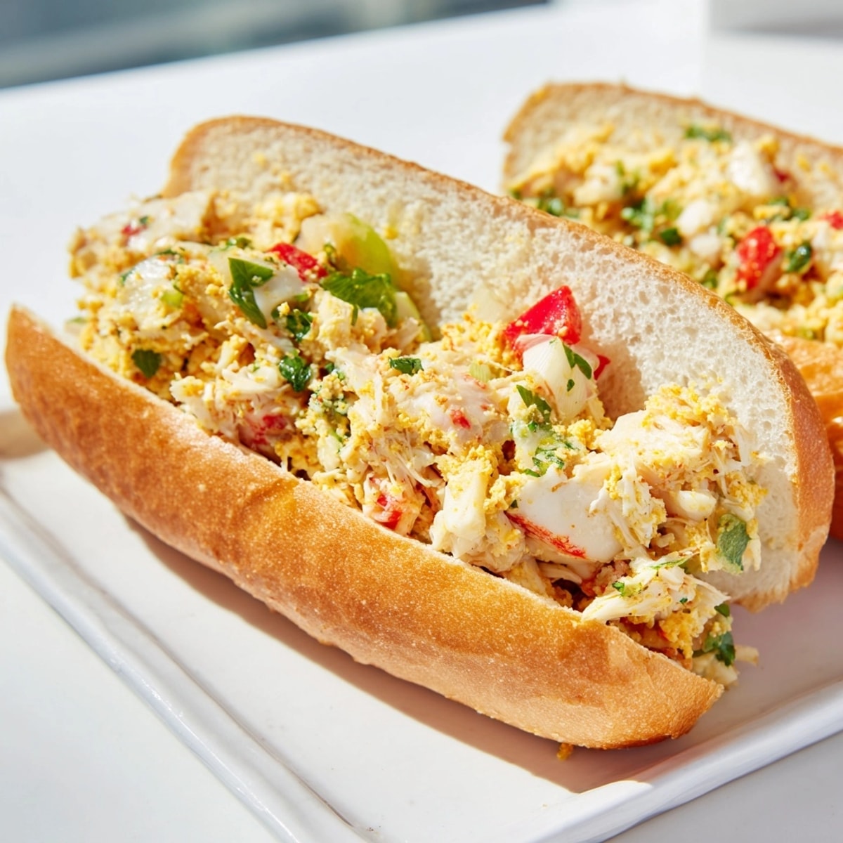 Homemade Cajun Crab &amp; Cornbread Stuffed Rolls, perfect for a weekend meal, garnished with parsley.