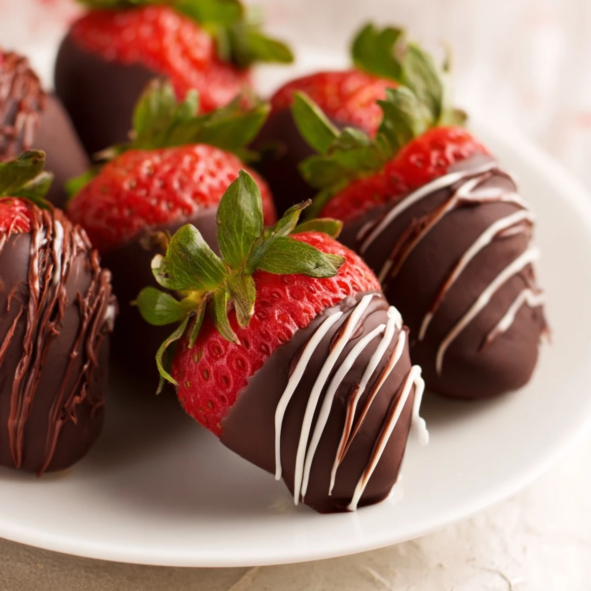 A close-up of chocolate covered strawberries, showing a delectable dessert, perfect for any occasion.