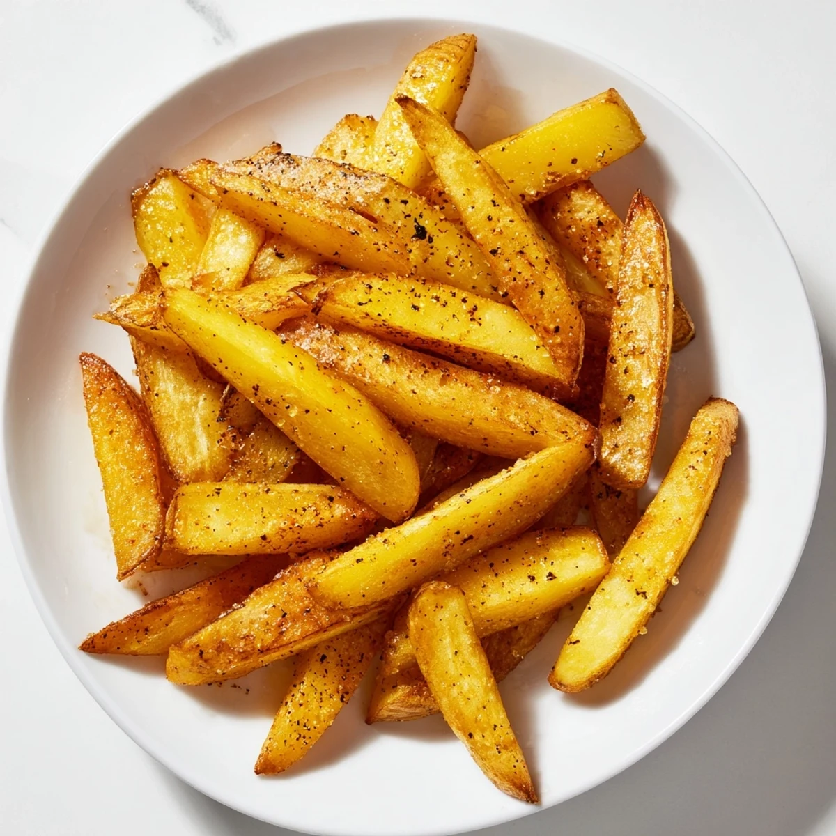 Golden, crispy baked French fries, fresh from the oven, ready to be served with ketchup.