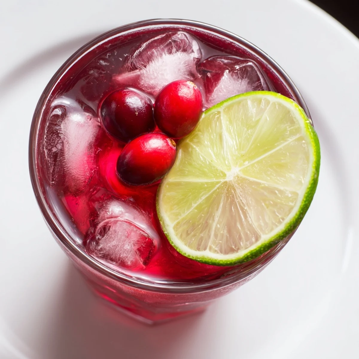 Vibrant cranberry cocktail, garnished with a lime wheel, refreshing for any celebration.