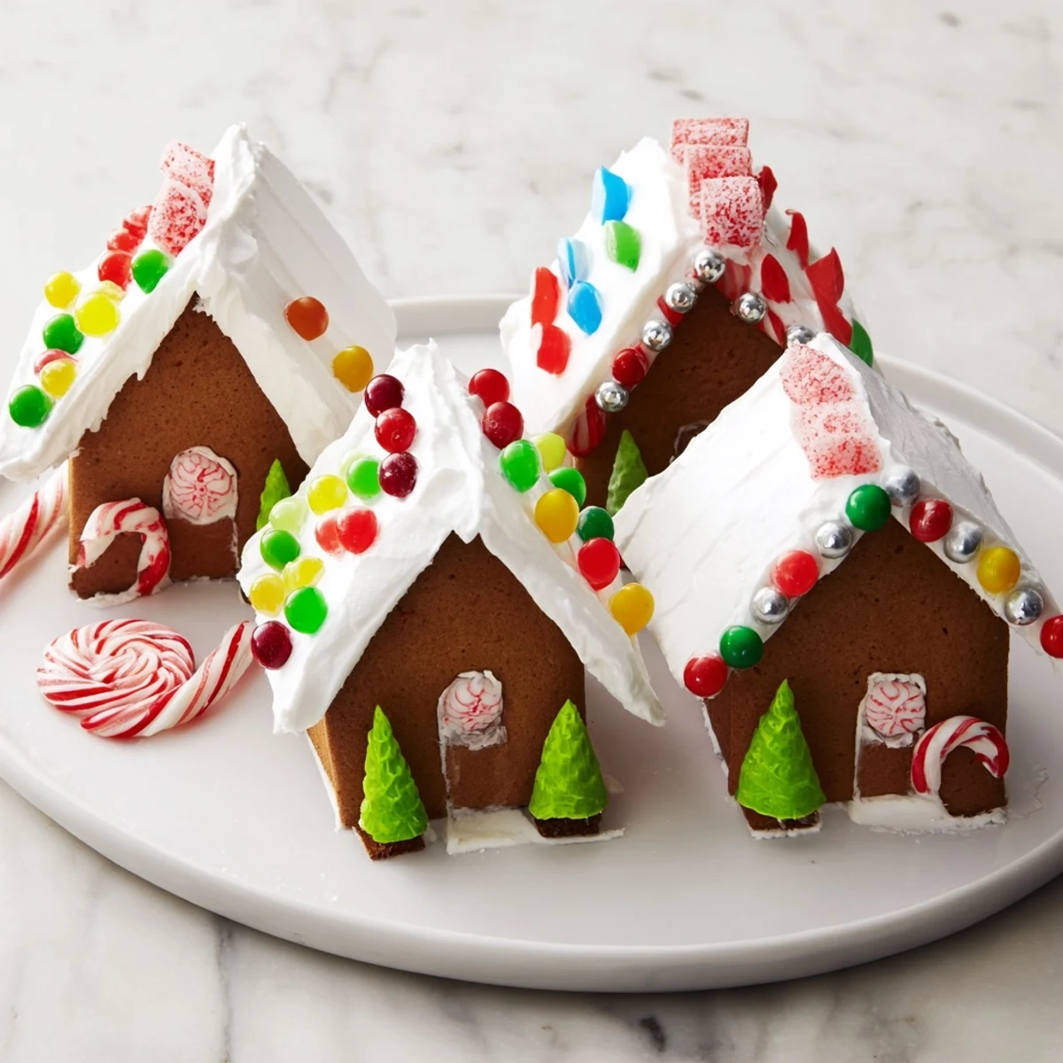 A beautifully frosted gingerbread village, showcasing intricate house designs and shimmering sugar.
