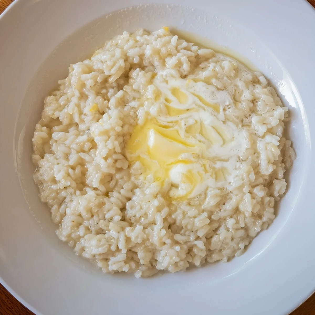 Creamy Rice bowl, glistening with a hint of butter, ready to enjoy as a simple dessert.
