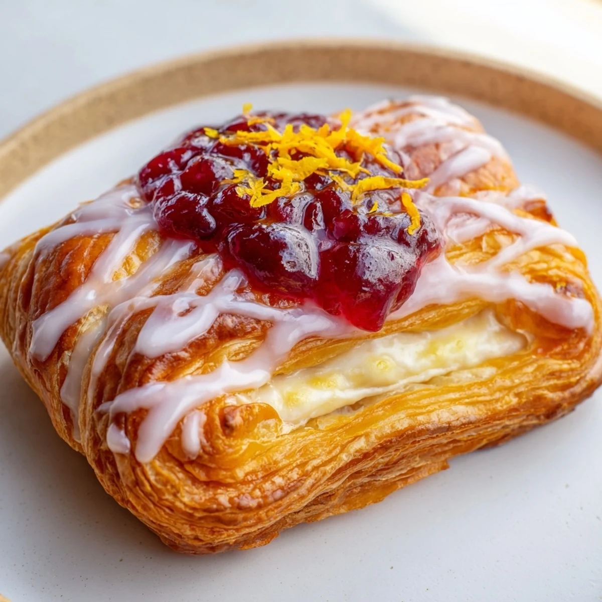 Golden, flaky Cranberry Cream Cheese Danish, a delightful breakfast pastry with sweet cranberry filling.