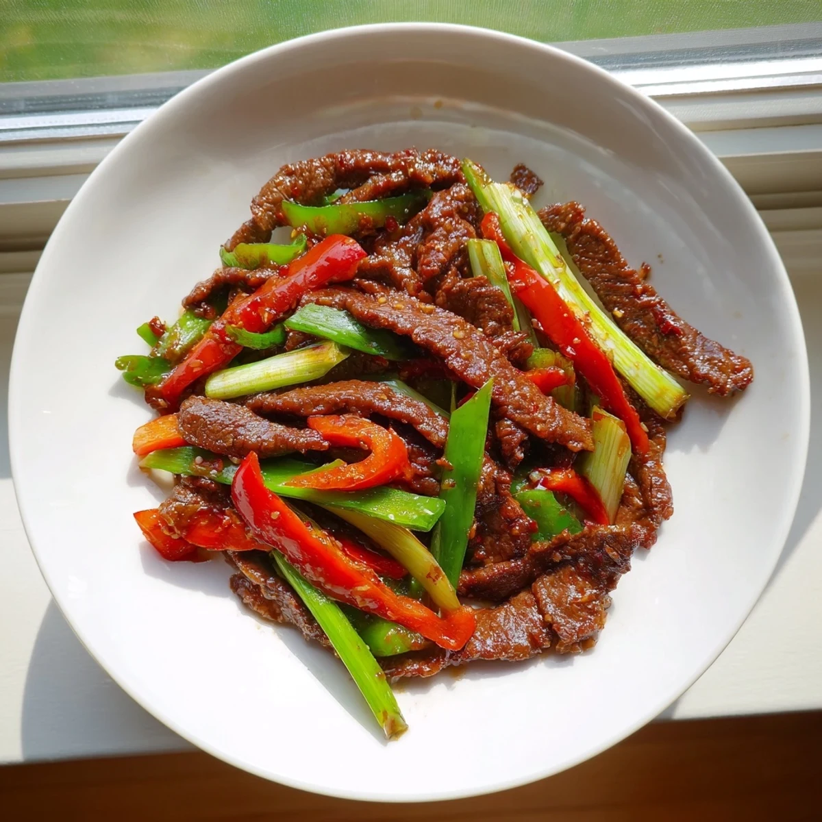 This vibrant photo showcases a steaming bowl of Spicy Szechuan Beef Stir Fry, perfect for a flavorful weeknight dinner.