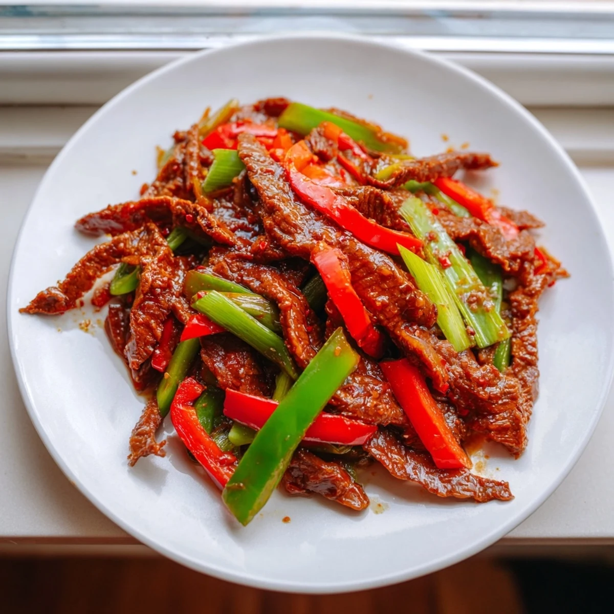 Imagine the aroma: a delightful Spicy Szechuan Beef Stir Fry with beef strips and a spicy, glossy sauce.
