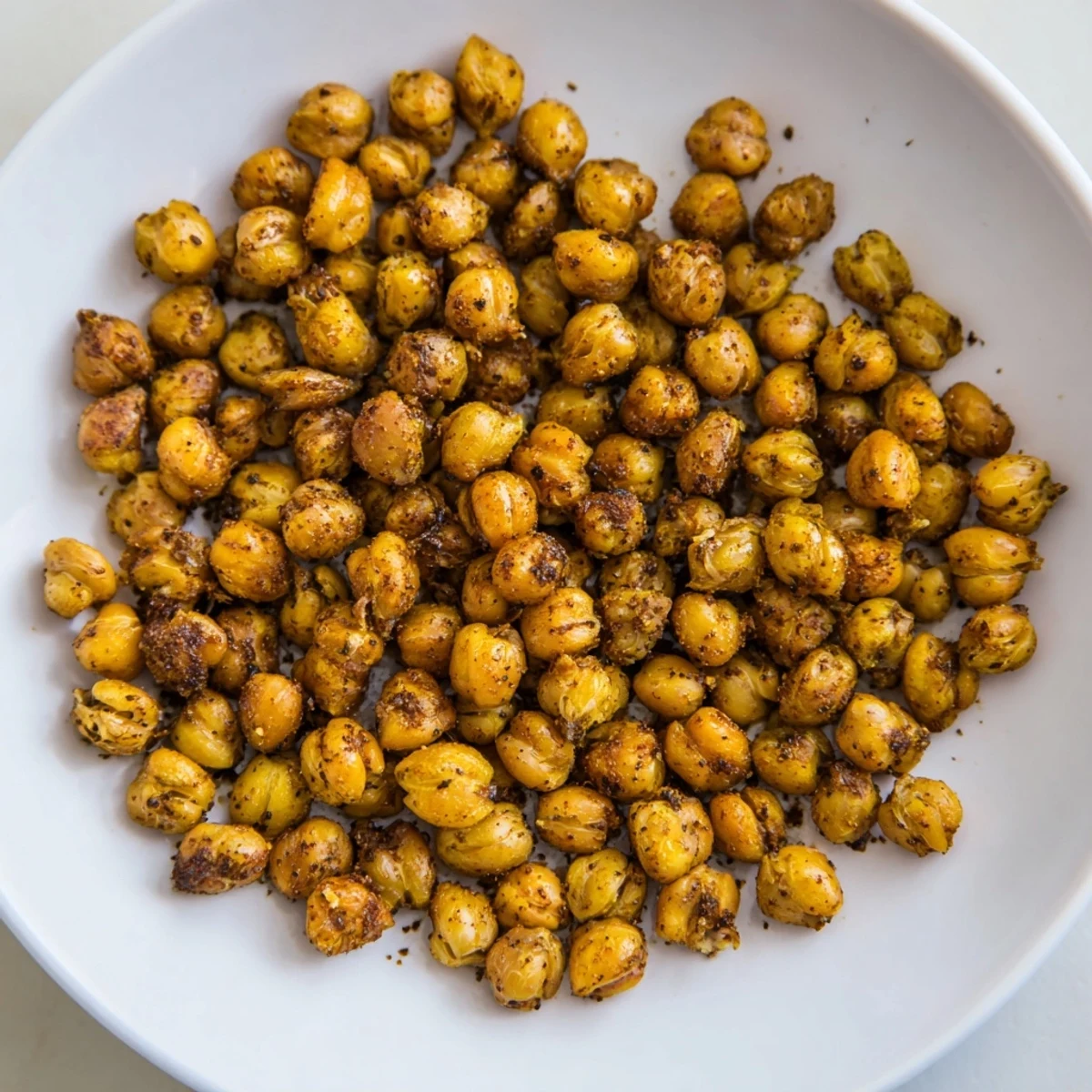 Golden, crispy Spiced Roasted Chickpeas, seasoned with paprika, ready to be enjoyed as a snack.