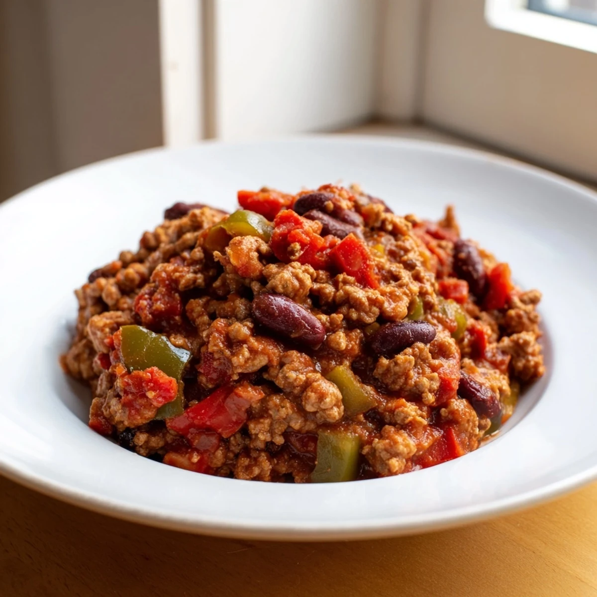 Flavorful Slow Cooked Turkey Chili with beans and spices; imagine the savory aroma filling the kitchen.