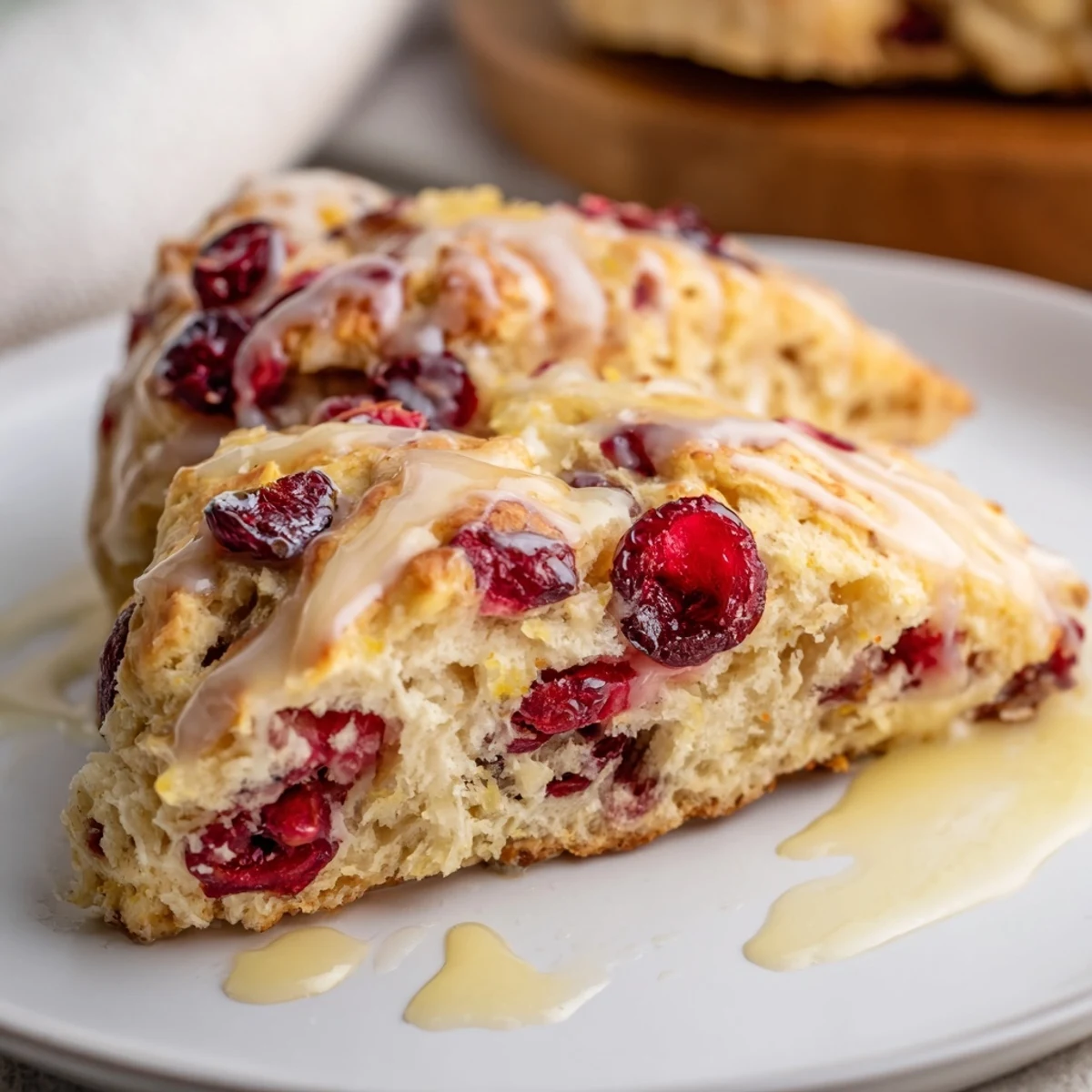 Golden Cranberry Orange Scones, full of tart cranberries and sweet glaze, perfect for a cozy afternoon treat.