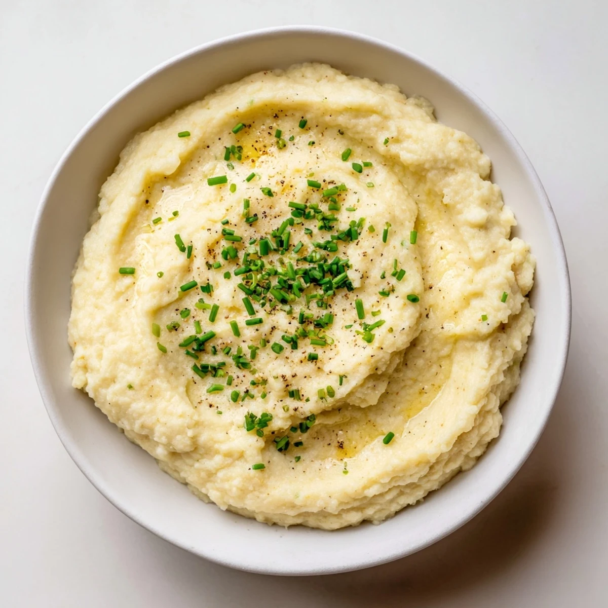 A bowl of delicious mashed cauliflower, perfectly seasoned, a comforting, keto-friendly side.