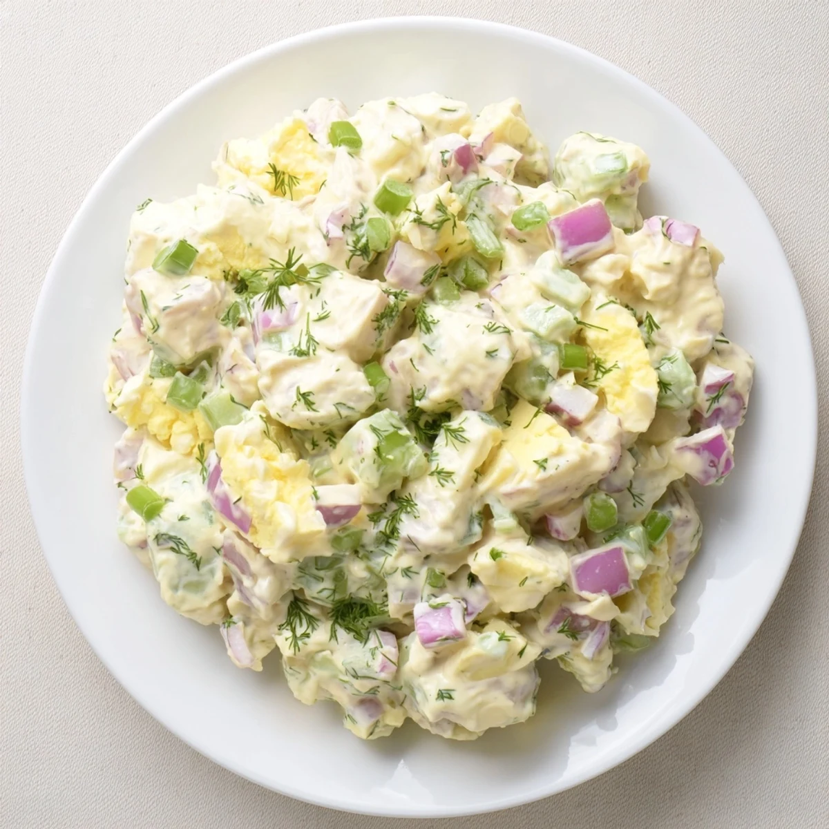 Creamy potato salad with tender potatoes and fresh herbs, perfect for a summer picnic.