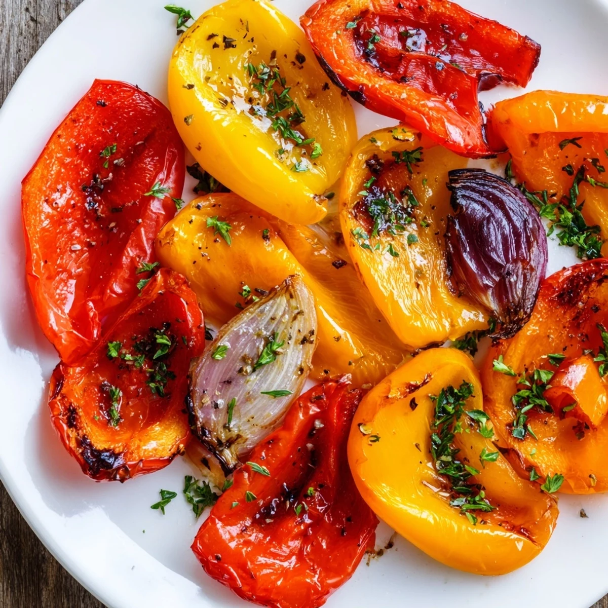 Golden-brown Pepper Roasted vegetables with a sprinkle of parsley, ready for a delicious side dish.