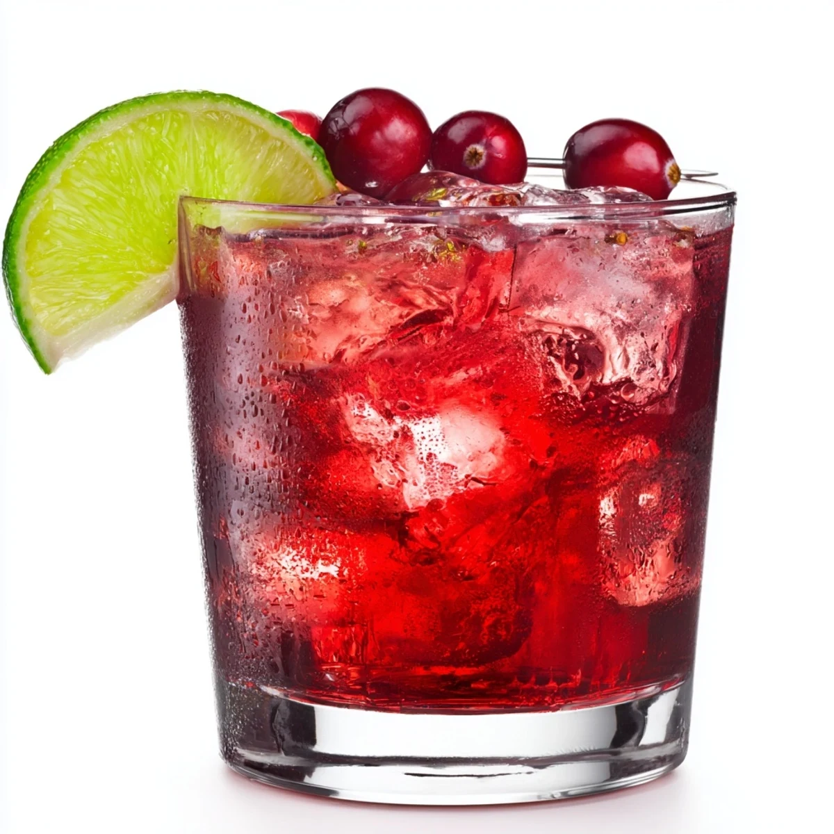 A frosty cranberry cocktail garnished with lime, perfect for a celebratory toast.