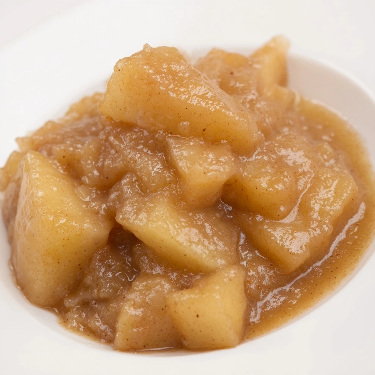 A close-up of thick, homemade Spiced Apple Sauce, brimming with cinnamon and clove aromas.
