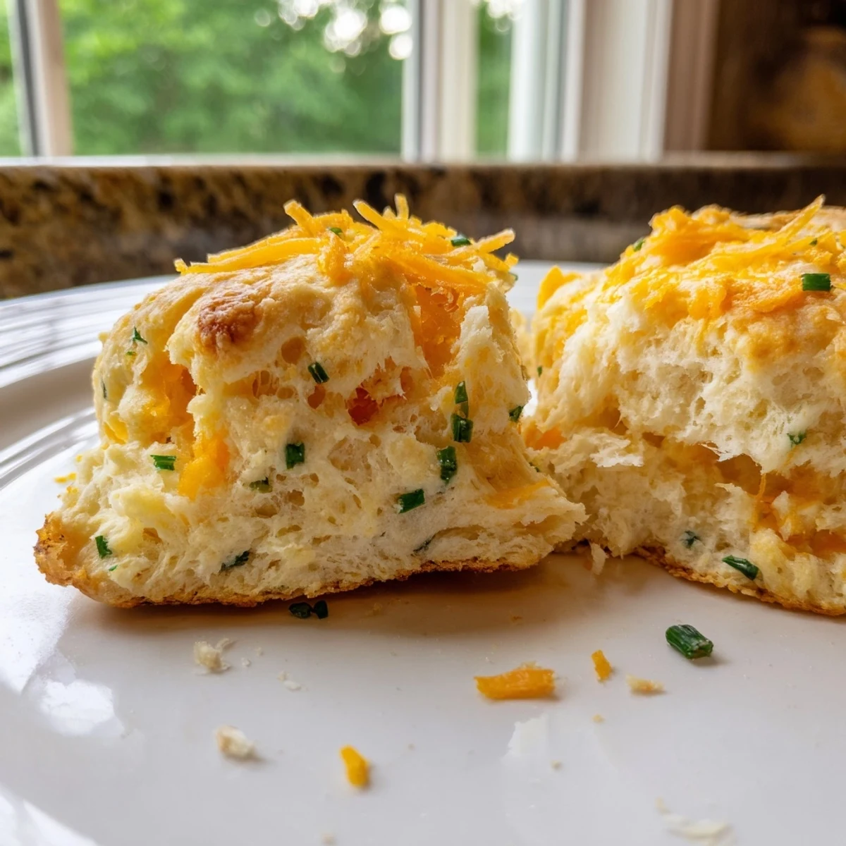 Warm, freshly baked Savory Cheese Scones, with a delightful aroma, offering a comforting breakfast experience.