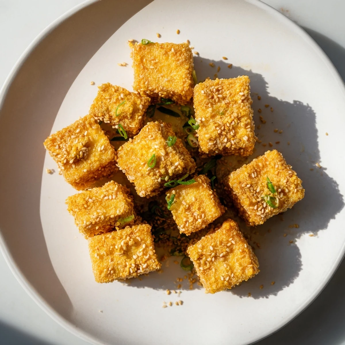 This photo features delicious Crispy Tofu, showcasing the golden, inviting texture of the flavorful vegan meal.