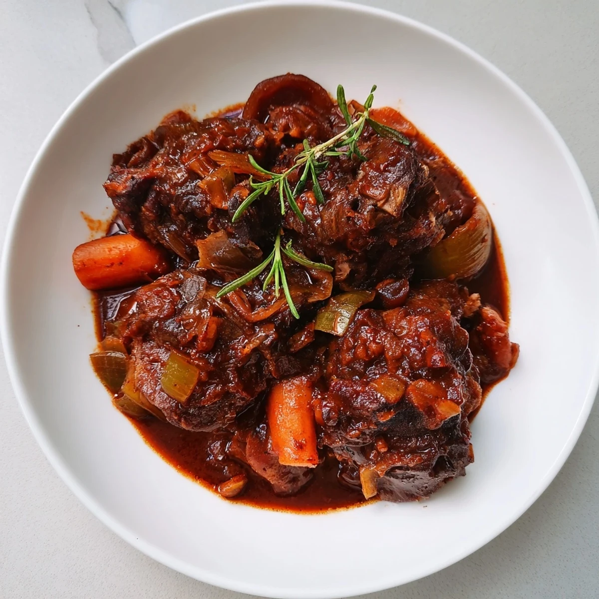 Fork-tender braised lamb, a classic French dish, served with creamy mashed potatoes and fresh herbs.