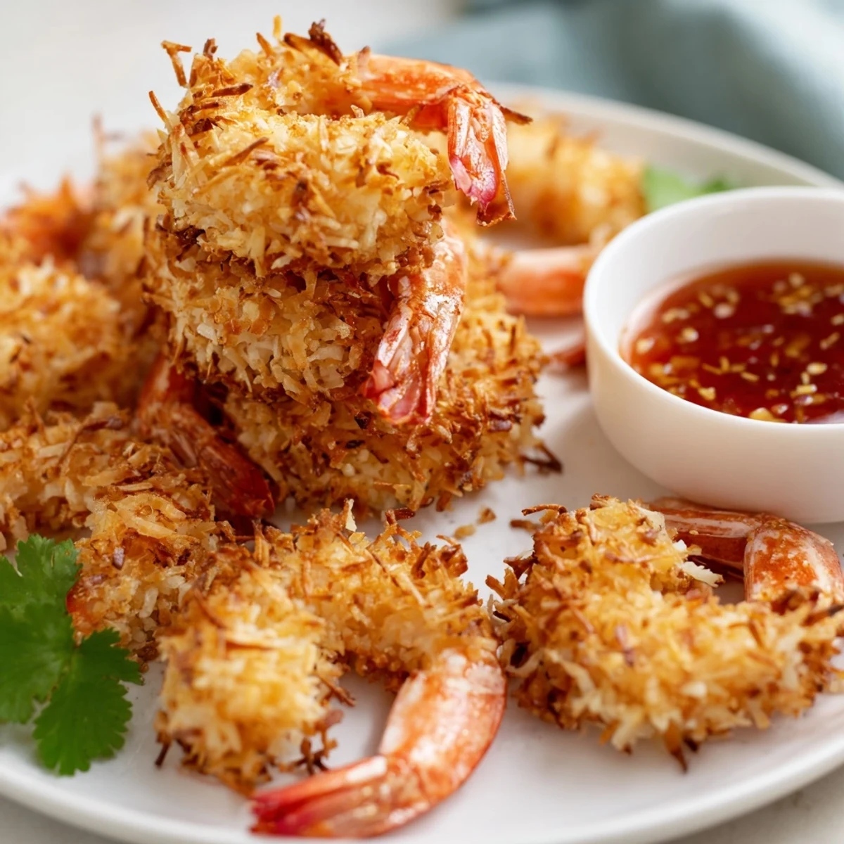 A platter of these crispy coconut shrimp, beautifully fried and served with tangy dipping sauce.