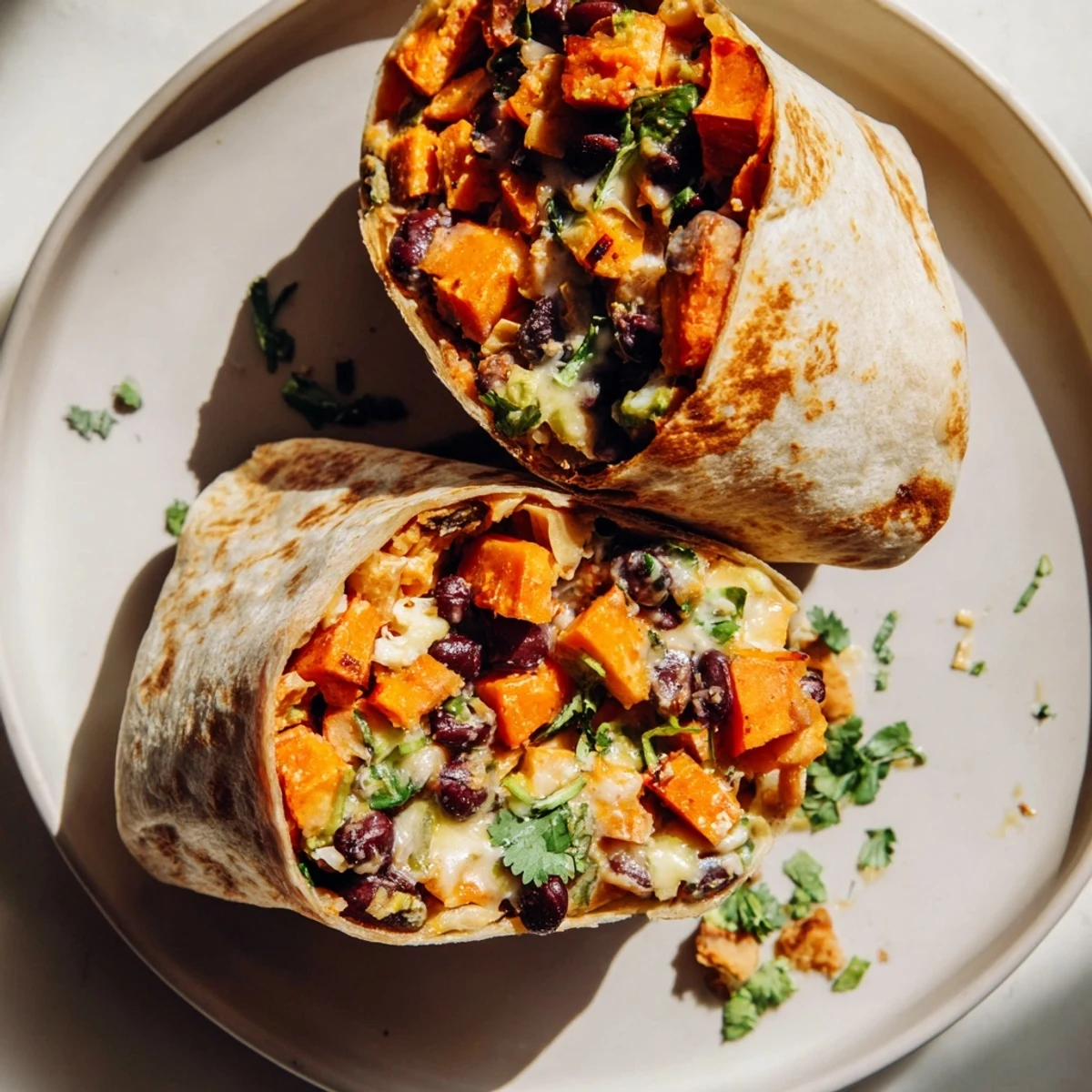 Golden and crispy Roasted Sweet Potato and Black Bean Burritos, packed with savory fillings, ready to eat.