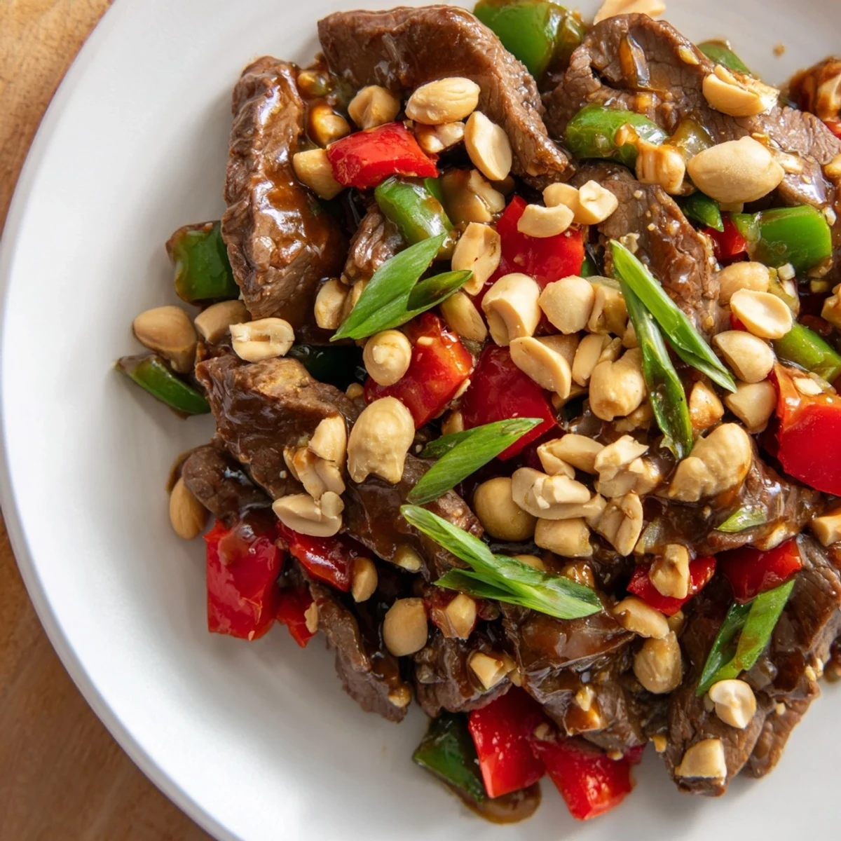 Tender beef and crunchy peanuts star in a flavorful plate of Spicy Kung Pao Beef.