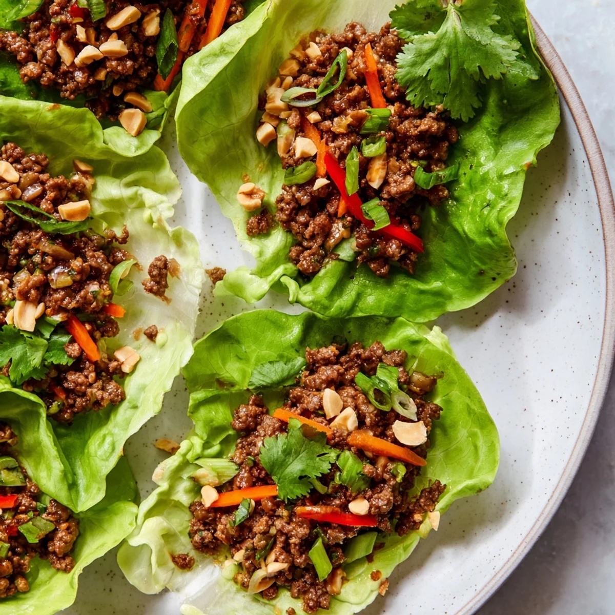 These flavorful Beef Lettuce Cups feature perfectly seasoned ground beef, ready to enjoy bite by bite.