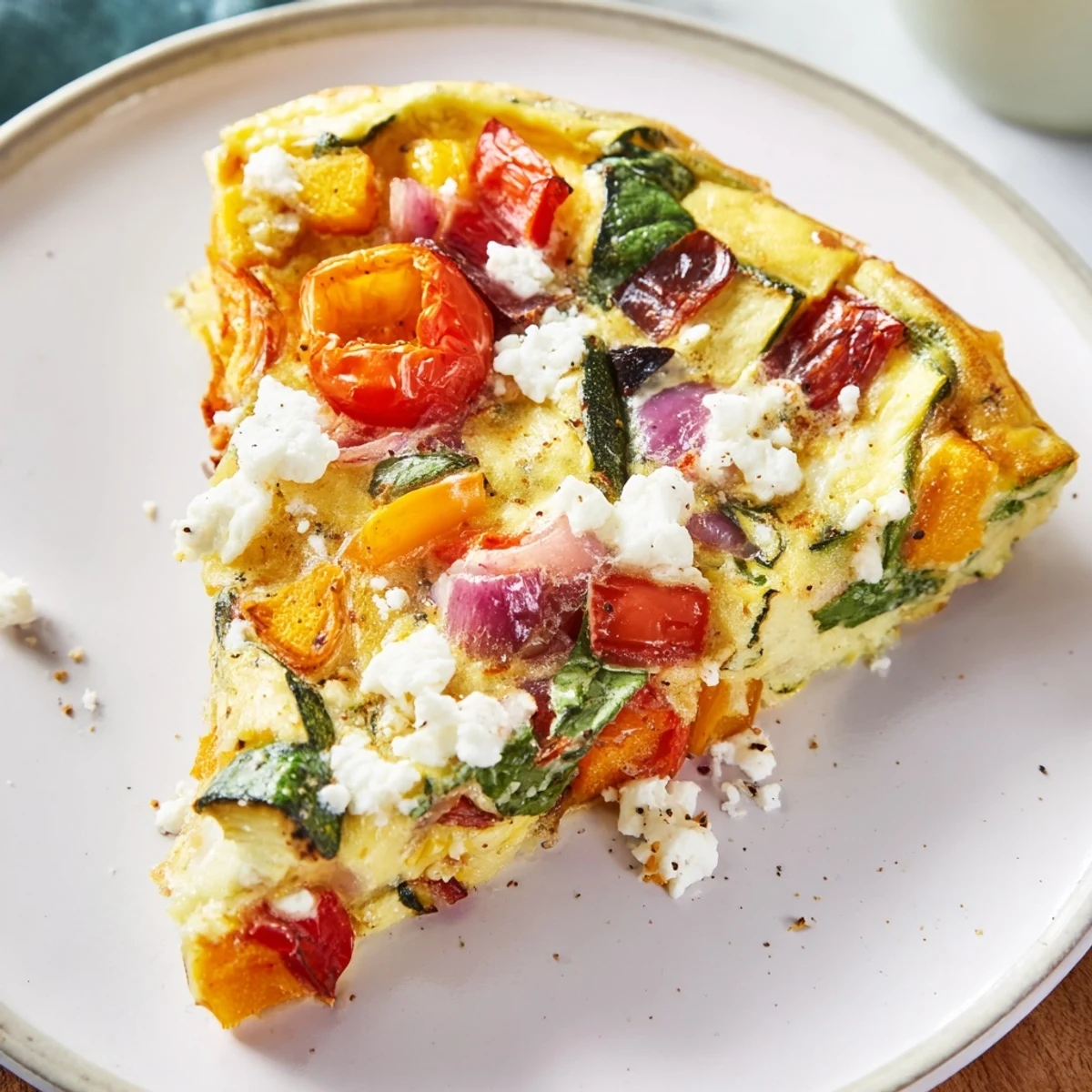 Oven-baked Roasted Vegetable Frittata with vibrant, roasted vegetables and creamy, fluffy eggs.
