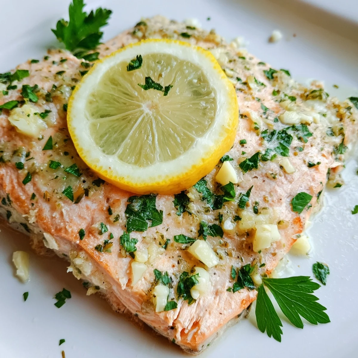 Sizzling Baked Lemon Garlic Salmon with Butter comes fresh from the oven, glistening with buttery garlic sauce and bright lemon slices.