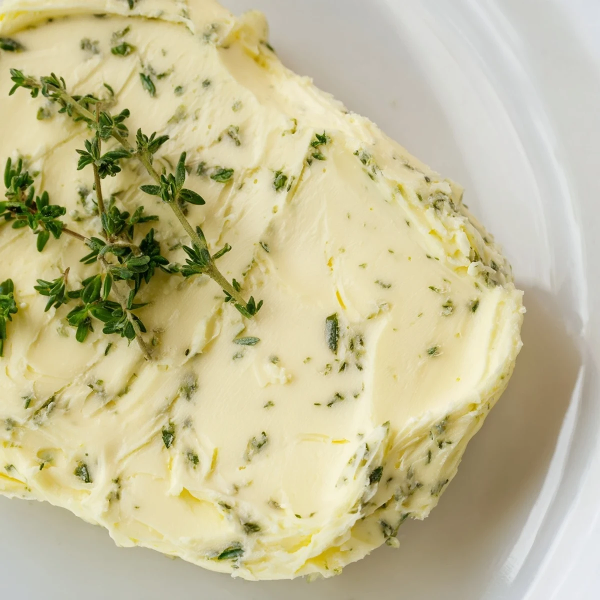 Soft Garlic Herb Butter with Parsley mixed in a bowl, garnished with fresh herbs for serving.