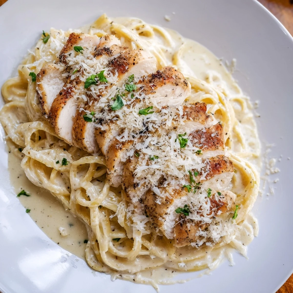 Creamy Alfredo Pasta with Chicken, a delicious Italian-American dish with tender chicken atop perfect pasta.