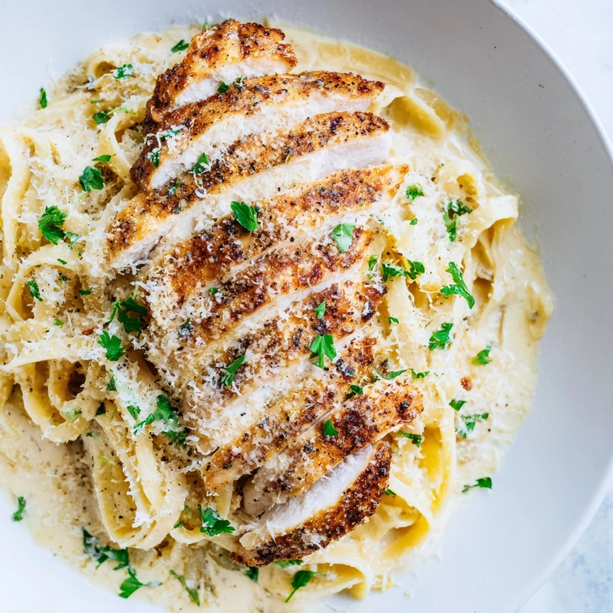 Imagine a comforting plate of Creamy Alfredo Pasta with Chicken, rich sauce clinging to every noodle strand.