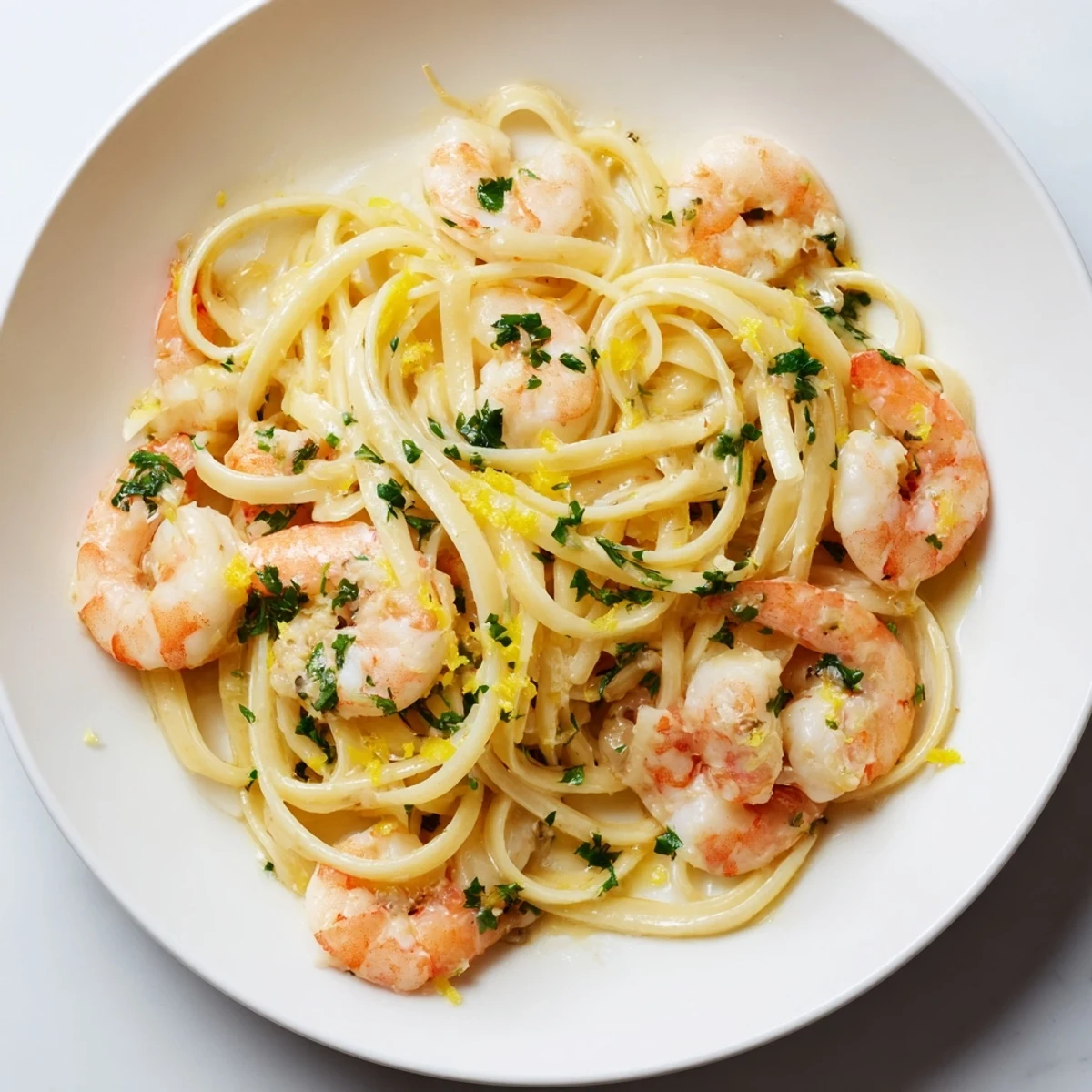 Tender shrimp in a zesty lemon garlic butter sauce, tossed with al dente linguine for a bright and satisfying pasta dish.