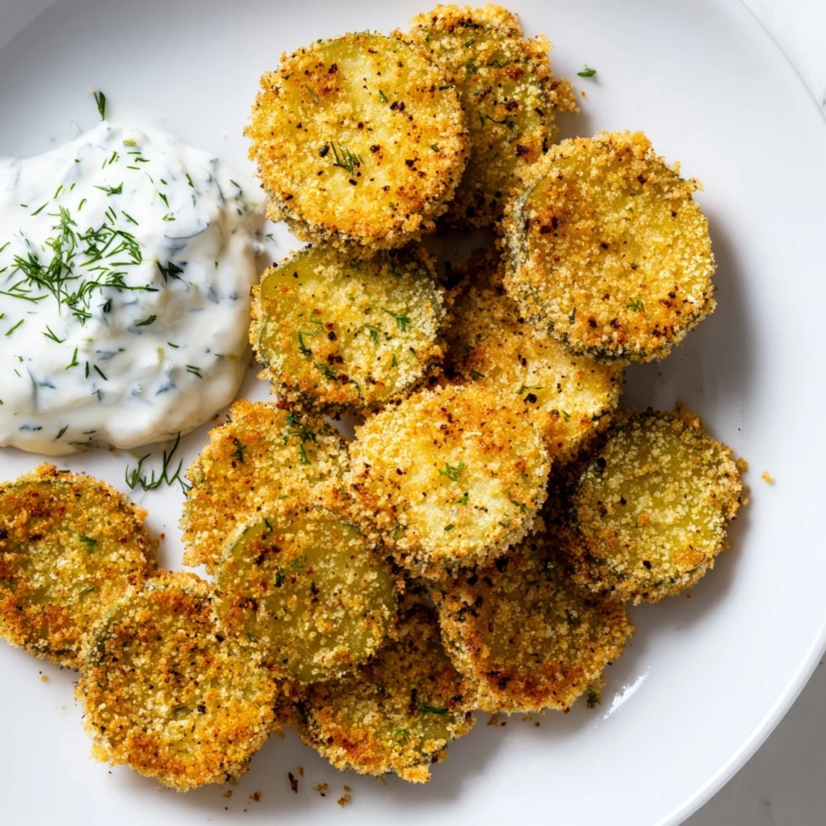 Golden-brown Super Bowl Fried Pickles with Ranch Dip on a platter, steam rising from crispy panko coating.
