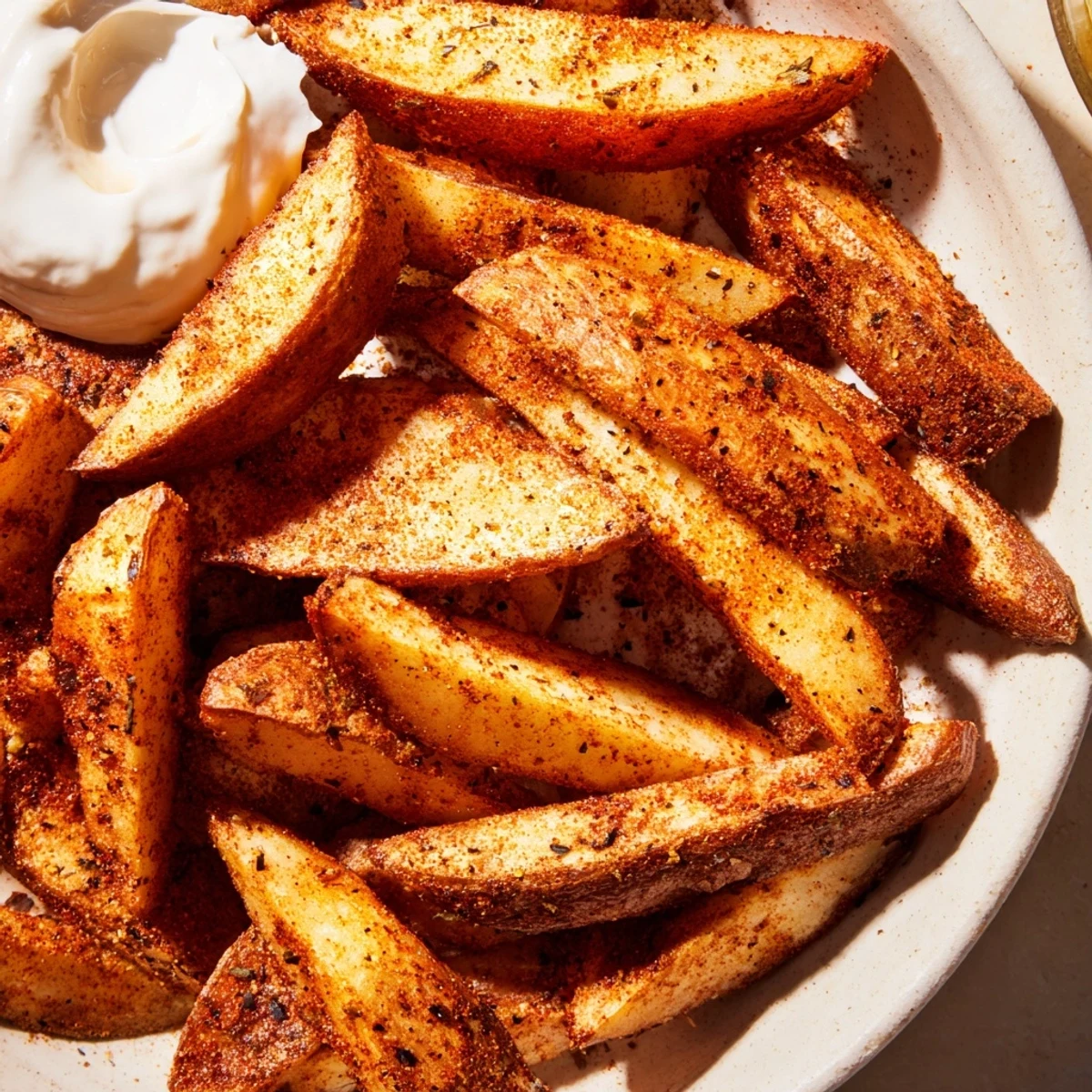 Freshly baked Cajun Spiced Fries piled high, seasoned with bold spices and served with zesty dip.