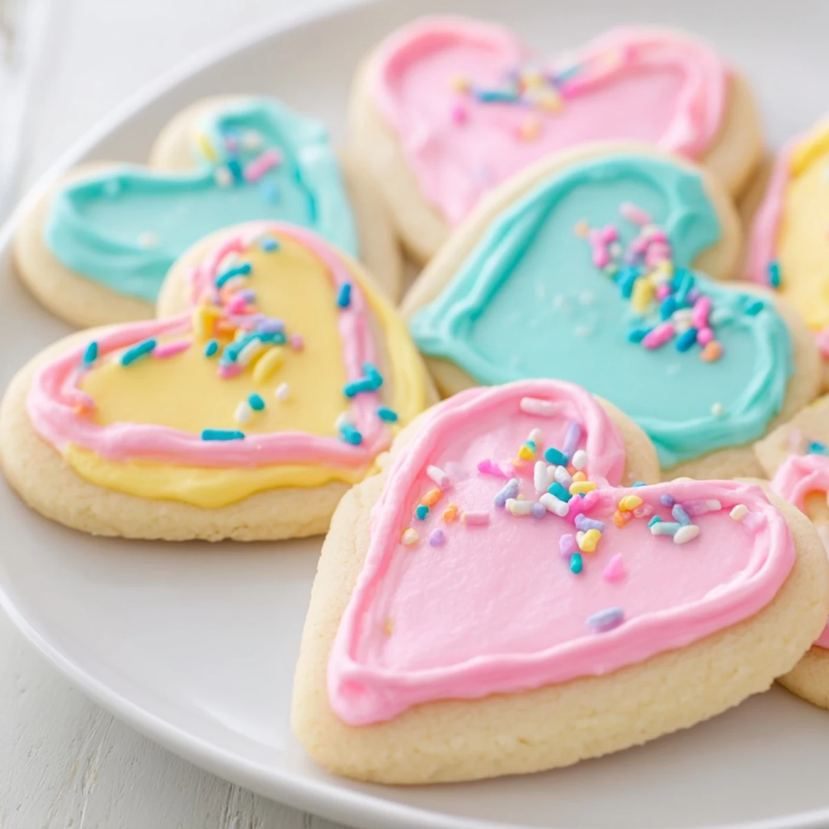 Freshly baked Heart Shaped Sugar Cookies with Icing are displayed beside a glass of milk, perfect for Valentine’s Day treats.