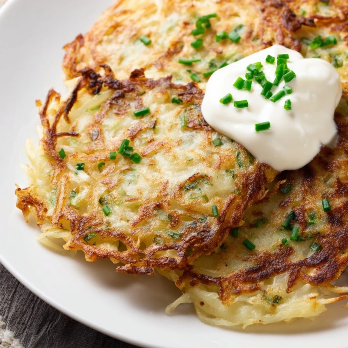 Rustic Irish Boxty Potato Pancakes with Scallions on a plate, showcasing grated and mashed potato texture alongside sliced scallions.