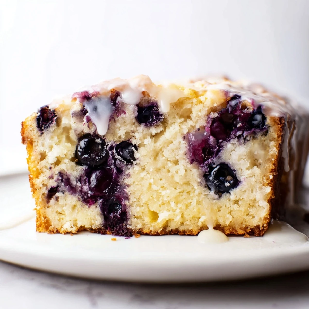 Freshly baked Lemon Blueberry Yogurt Loaf Cake on a wooden cutting board, topped with vibrant blueberries and lemon zest.
