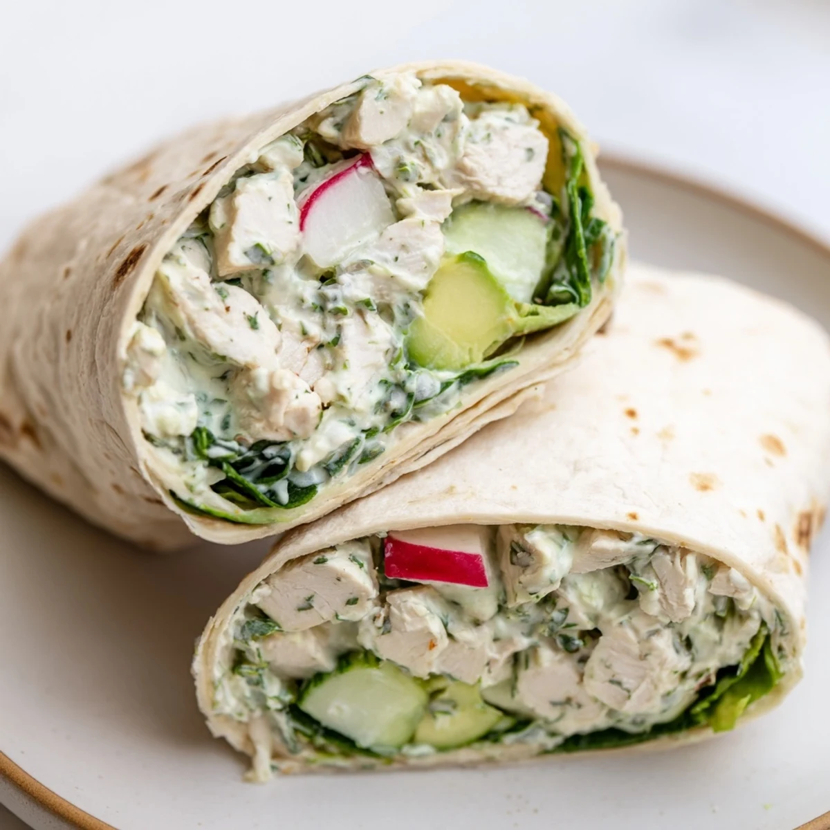 Fresh spinach leaves peek out from the ends of these vibrant, healthy lunch wraps.
