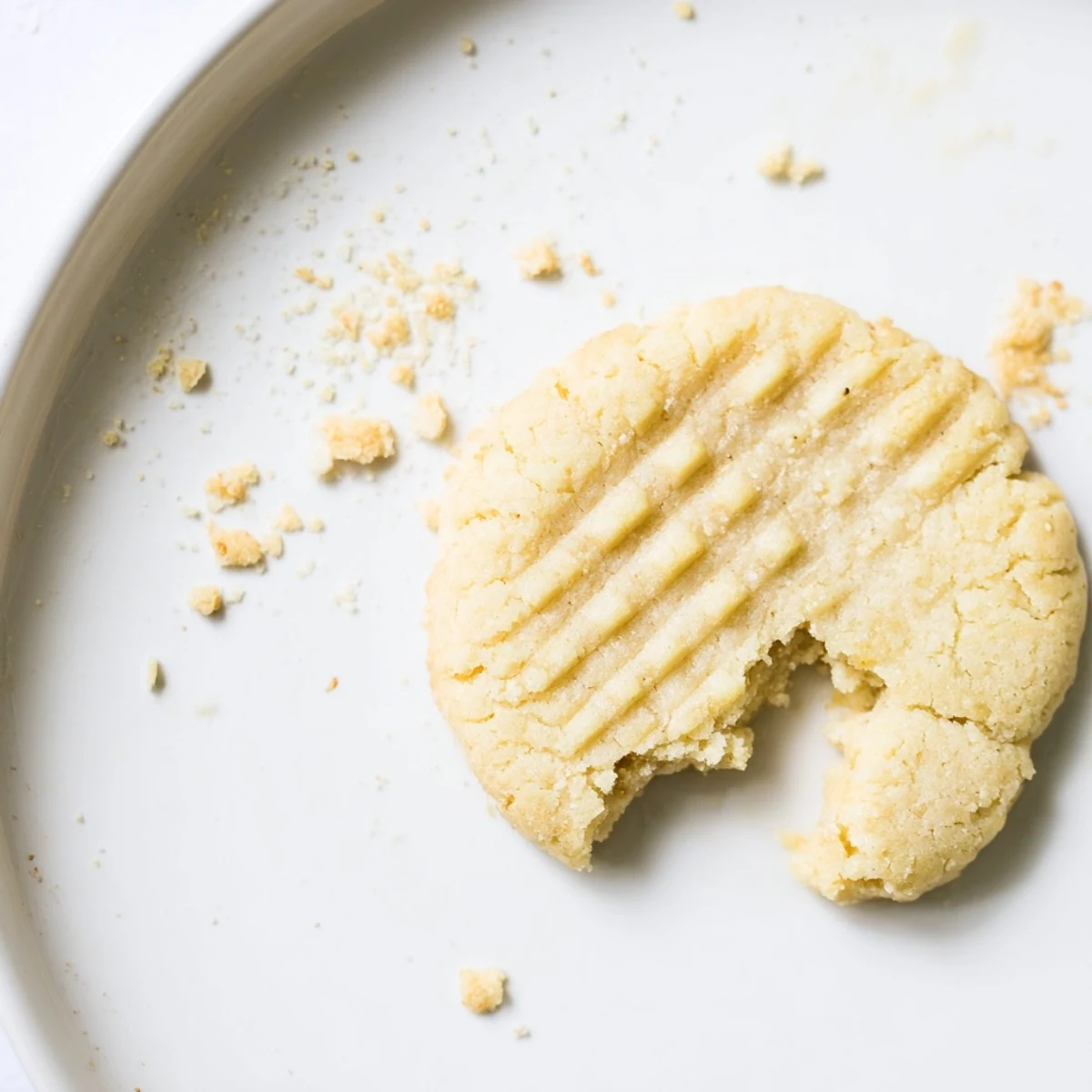 Freshly baked Keto Butter Cookies with a rich buttery aroma, served on a white plate with a glass of milk.