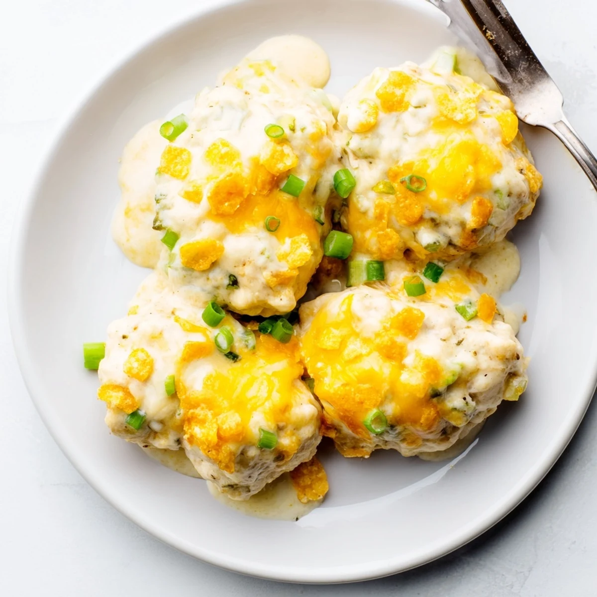 Savory Sour Cream and Onion Chicken fresh from the oven in a baking dish, ready to serve four people.