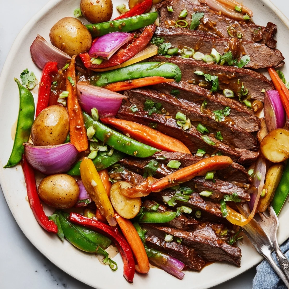 Sizzling Blackstone Cowboy Stir Fry Dinner sizzles on a hot griddle with tender beef and crisp peppers. 