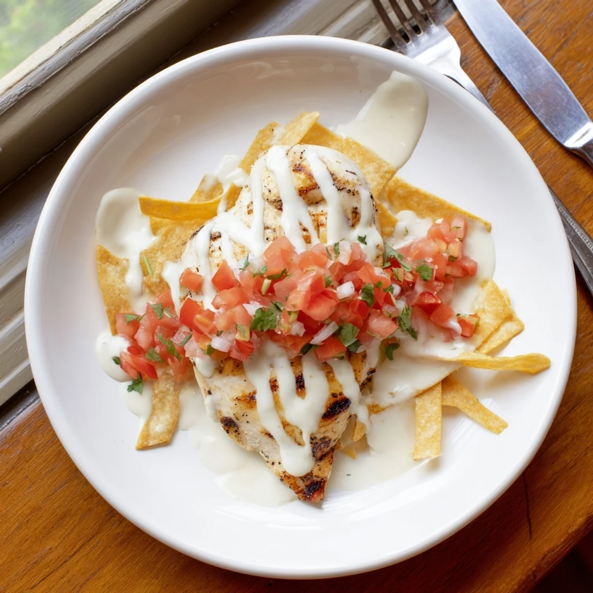Golden-brown grilled Fiesta Lime Chicken breasts topped with melted Mexican-blend cheese and vibrant pico de gallo.