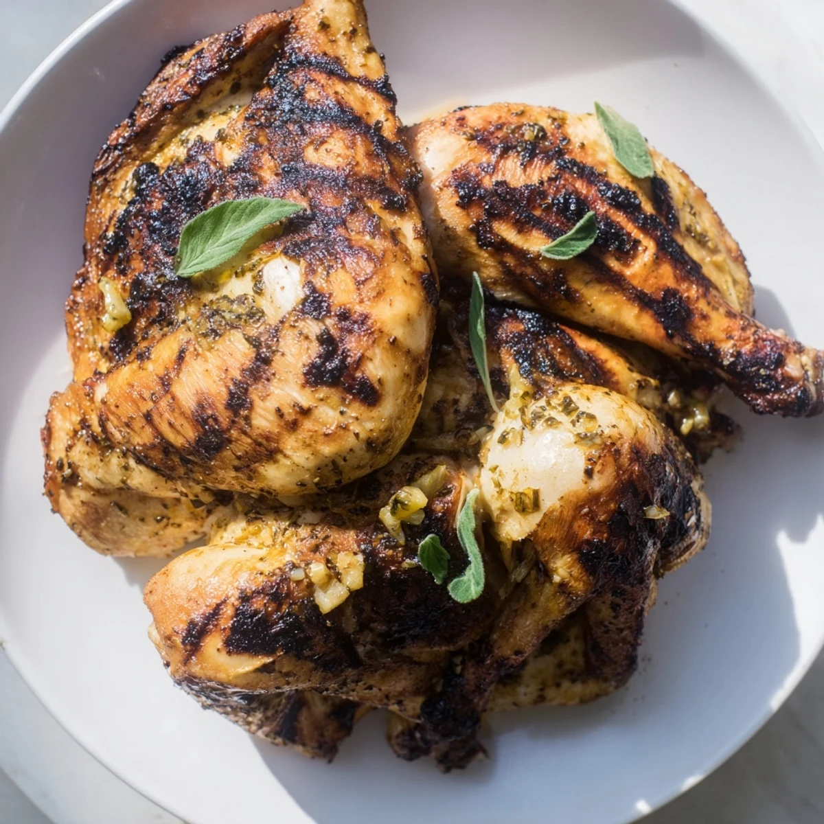 Golden BBQ roast lemon and oregano chicken resting on a cutting board ready to be carved for family meals.