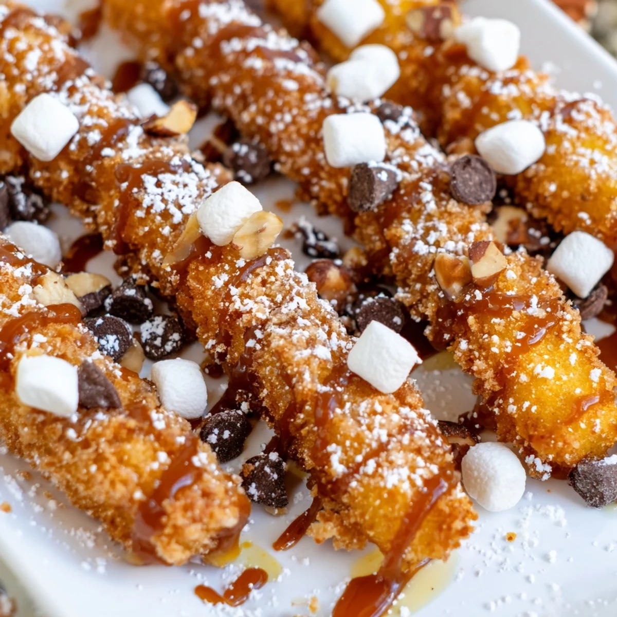 Golden fried apple fries arranged on a rustic board next to a bowl of luscious salted caramel sauce and sweet dippables.