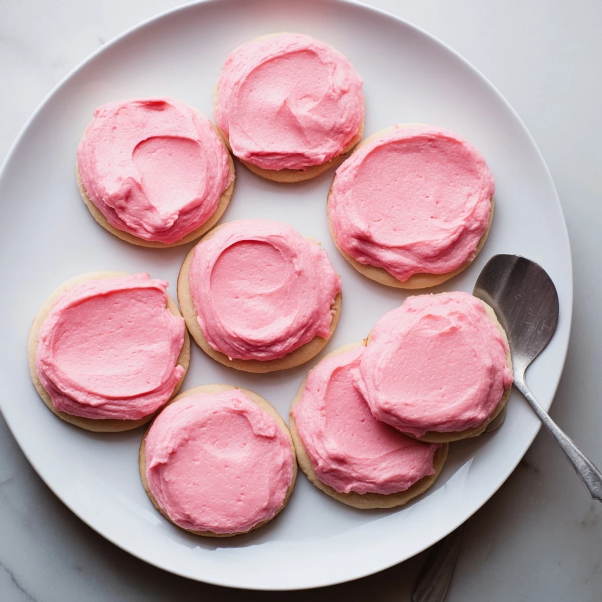 Crumbl Pink Sugar Cookies show vibrant pink frosting and buttery cookie texture on a wooden table.
