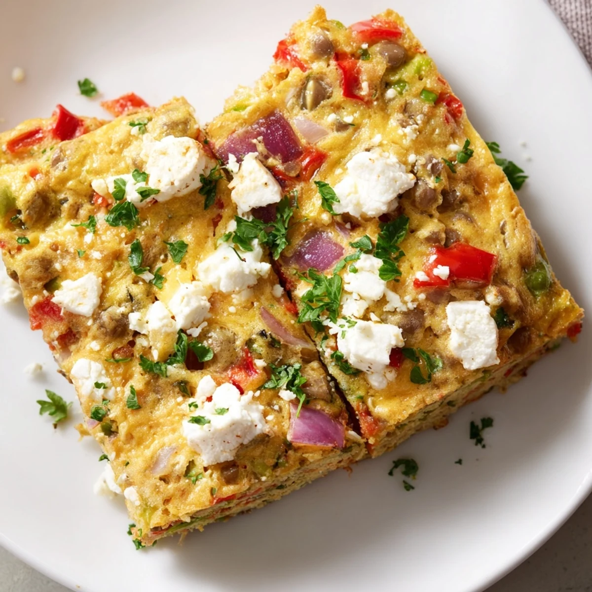 Healthy Lentil and Feta Frittata garnished with fresh parsley, perfect for a Mediterranean-inspired breakfast or light dinner in the U.S.