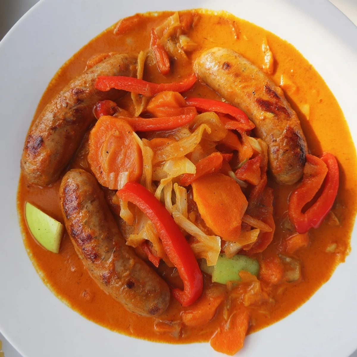 Serve this hearty Sweet and Savory Sausage Curry with fluffy rice or warm naan bread.