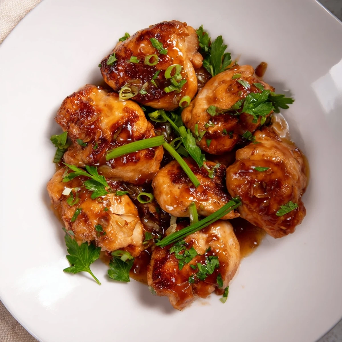 Tender Classic Apricot Chicken simmering in bubbling apricot sauce inside a rustic cast-iron skillet.