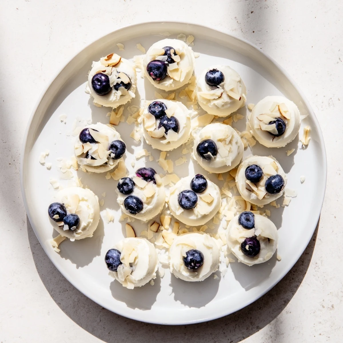 Stacked Blueberry Greek Yogurt Bites ready to serve, showcasing creamy texture and juicy blueberries.