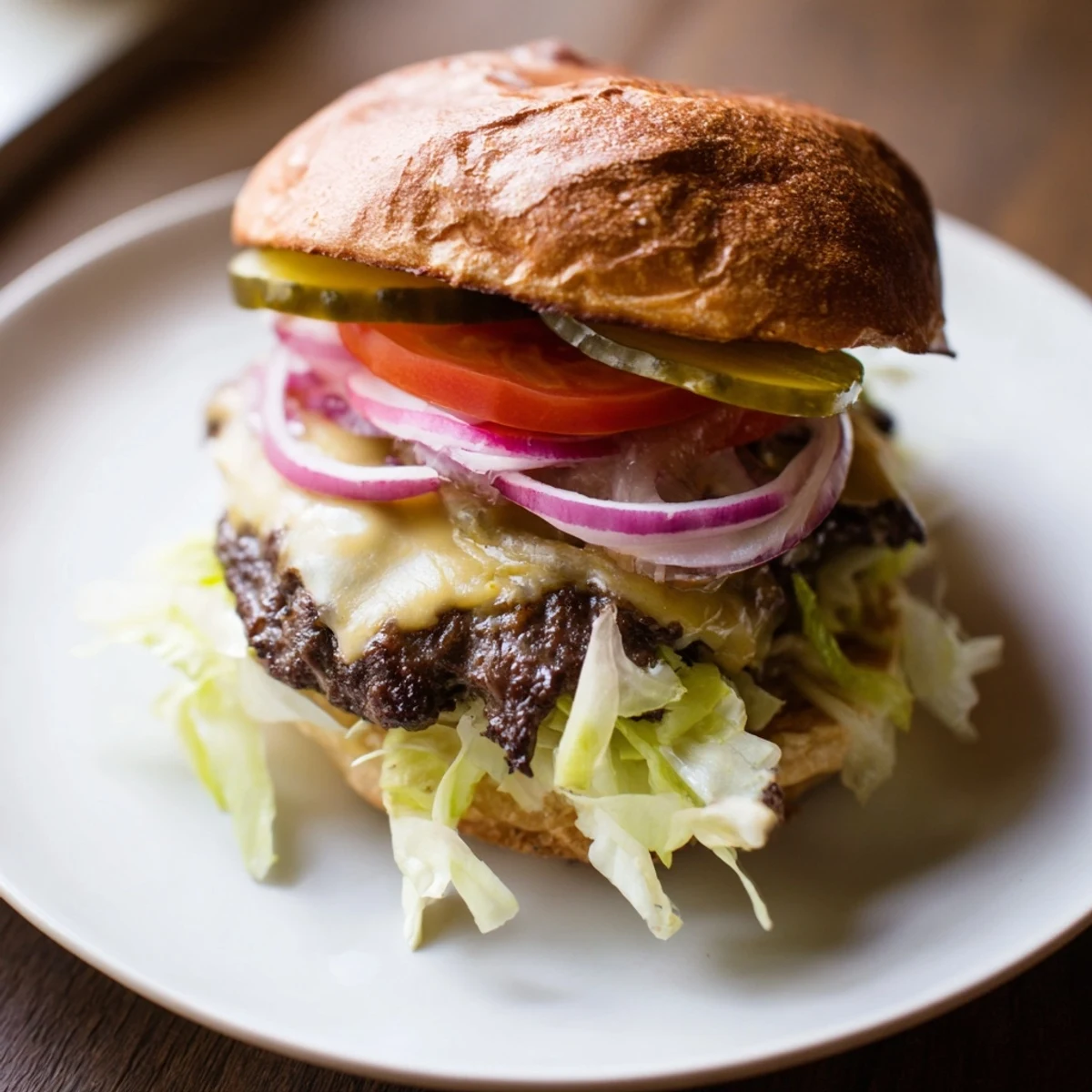 Classic American juicy smash burger featuring crispy beef edges and melting cheddar cheese